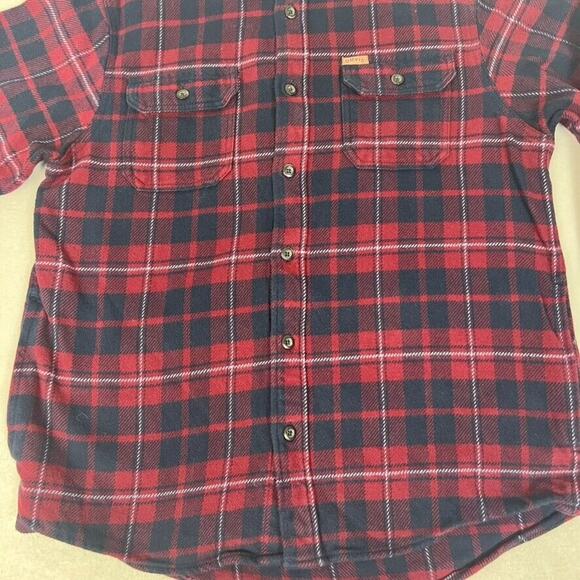 Orvis Flannel Shirt Jacket Mens M Red Black Plaid Shacket Chest Pockets - Picture 3 of 9